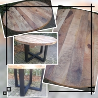 Ronde mango houten tafel met 4-way poot staal