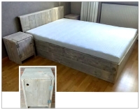 bed, bedden steigerhout op maat en model gemaakt.