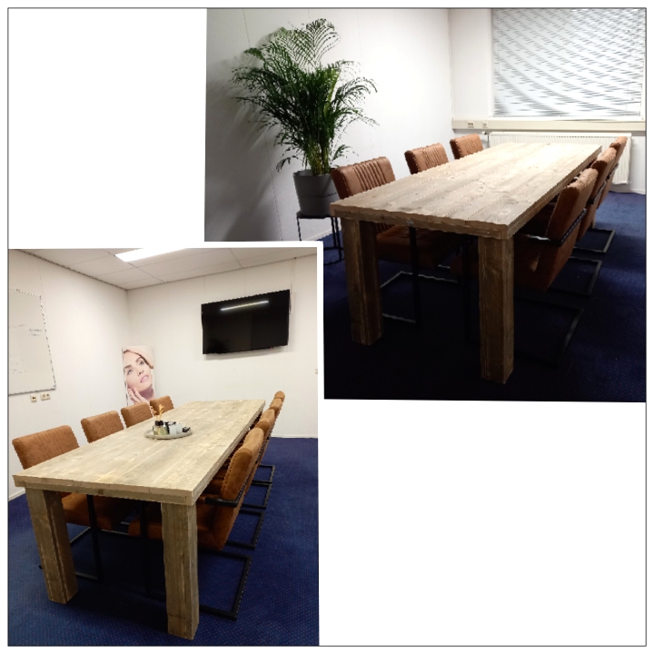 Steigerhouten vergadertafel blokpoot 13x13