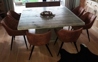 Vierkante steigerhouten tafel met middenkolom