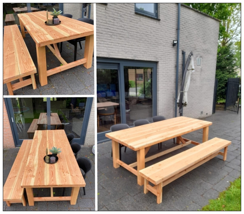 Douglas houten tuintafel dwarsverbanden.