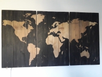 Steigerhouten wandbord Wereldkaart zwart 3 dlg. 180x100