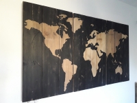 Steigerhouten wandbord Wereldkaart zwart 3 dlg. 180x100