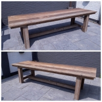 Tafel steigerhout met houten H poot