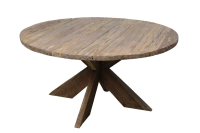 Ronde tafel teak dingklik erosie met houten kruispoot